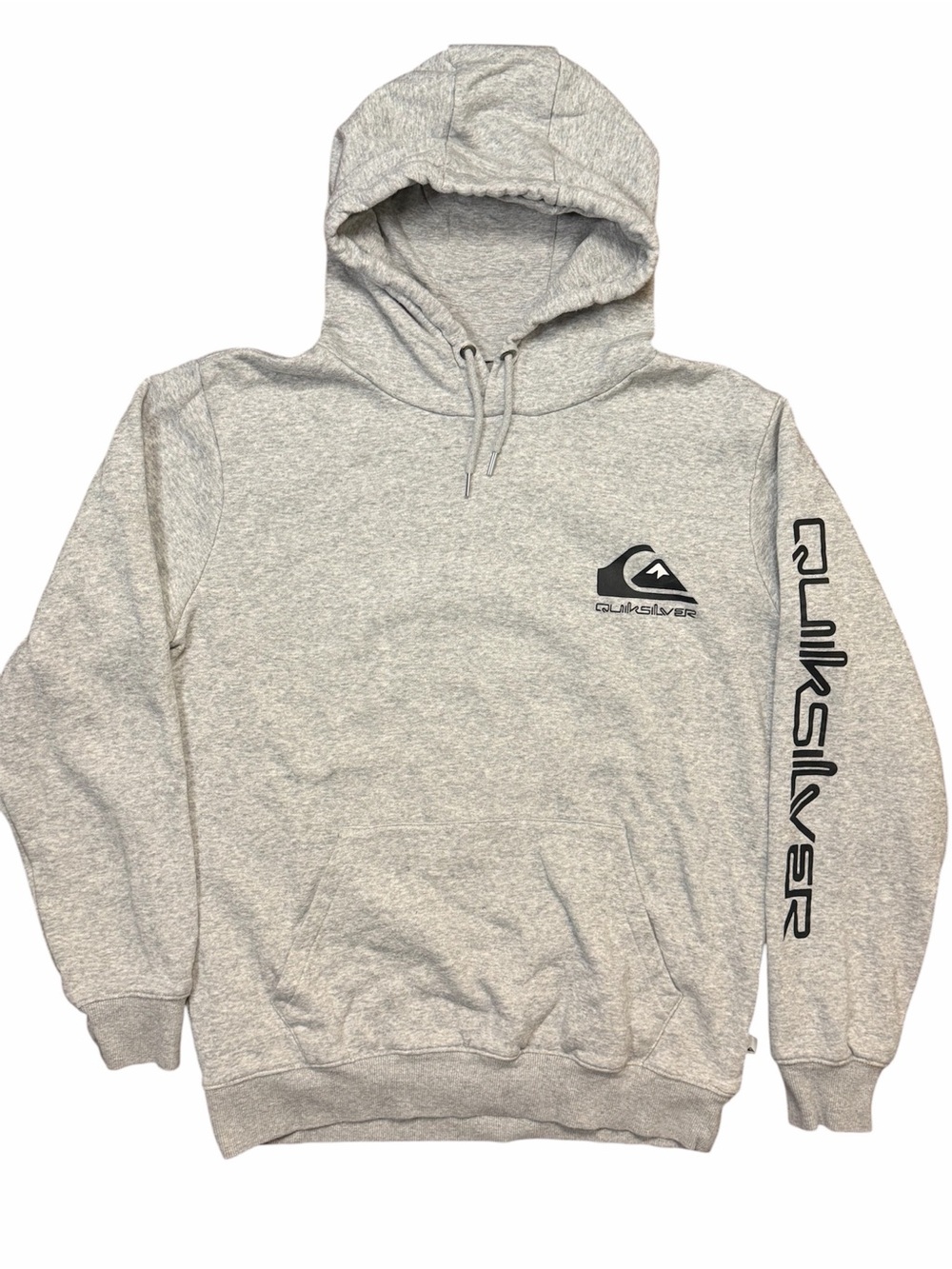 Quiksilver Heather Gray Pullover Hoodie with Black Sleeve Logo